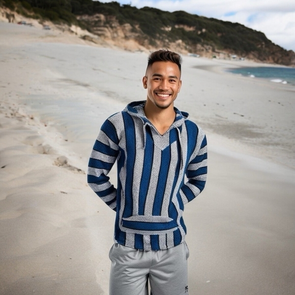 Mexican Baja Hoodie Rug Jumper Unisex Siesta Surf Hippy Hooded Sweater Poncho - Picture 2 of 6